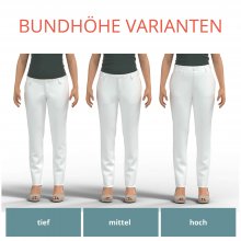 Waistband height variants of the configurable pattern for women's chinos and denim pants Waistband height variants of the configurable pattern for women's chinos and denim pants