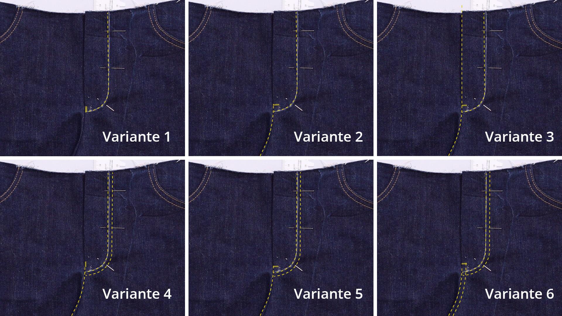 smartPATTERN Nähanleitung für Schlitz mit Reißverschluss einer Jeans- Gestaltungsvarianten der Schlitz Steppung