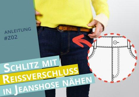 smartpattern Nähanleitung zum Schlitz mit Reissverschluss in Jeanshose nähen