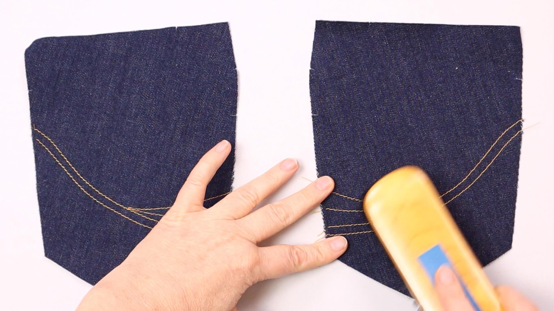 smartPATTERN Nähanleitung für aufgesetzte hintere Tasche einer Jeanshose- Ausbürsten der Farbe des Kopierpapiers