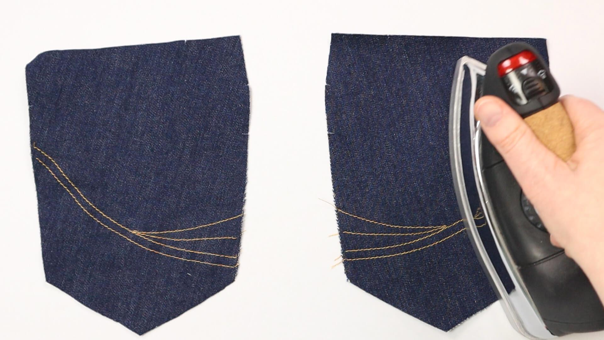 smartPATTERN Nähanleitung für aufgesetzte hintere Tasche einer Jeanshose- Bügeln der Ziersteppungen
