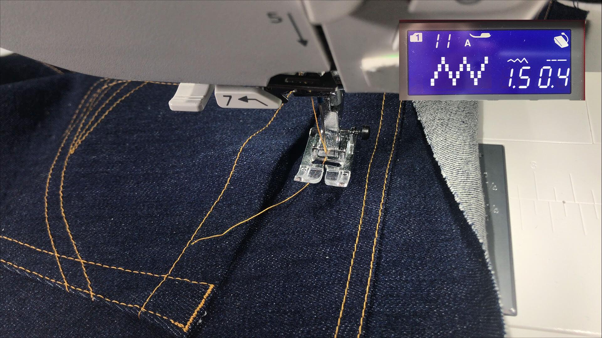 smartPATTERN Nähanleitung für aufgesetzte hintere Tasche einer Jeanshose- Riegel am Tascheneingriff