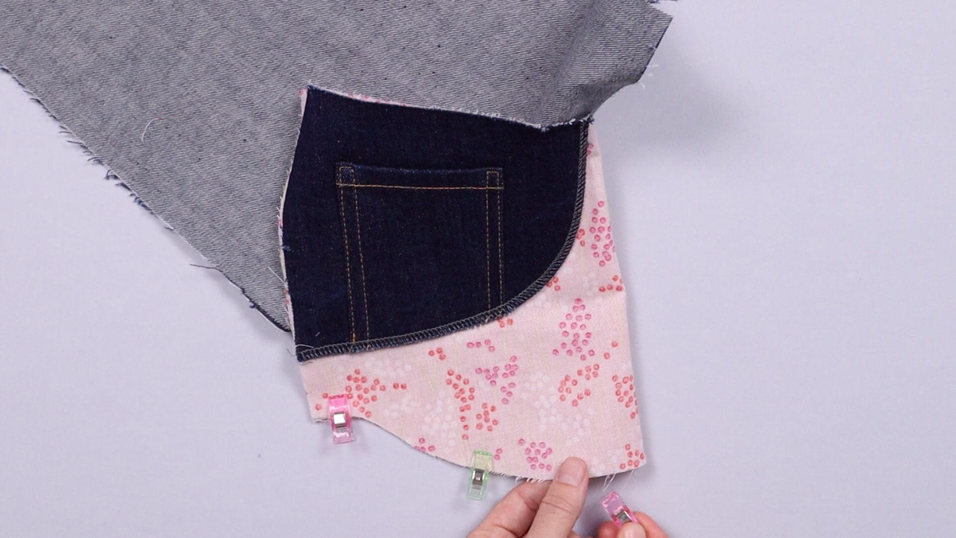 smartpattern Nähanleitung für vordere Jeanstasche- Unterkante des Taschenbeutel zusammenstecken