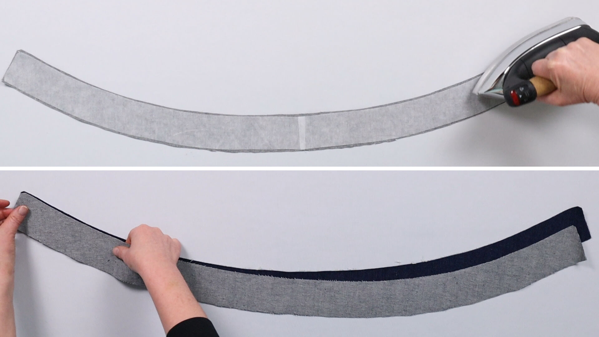 Interface the outside of the waistband and place the inner waistband strip right sides together