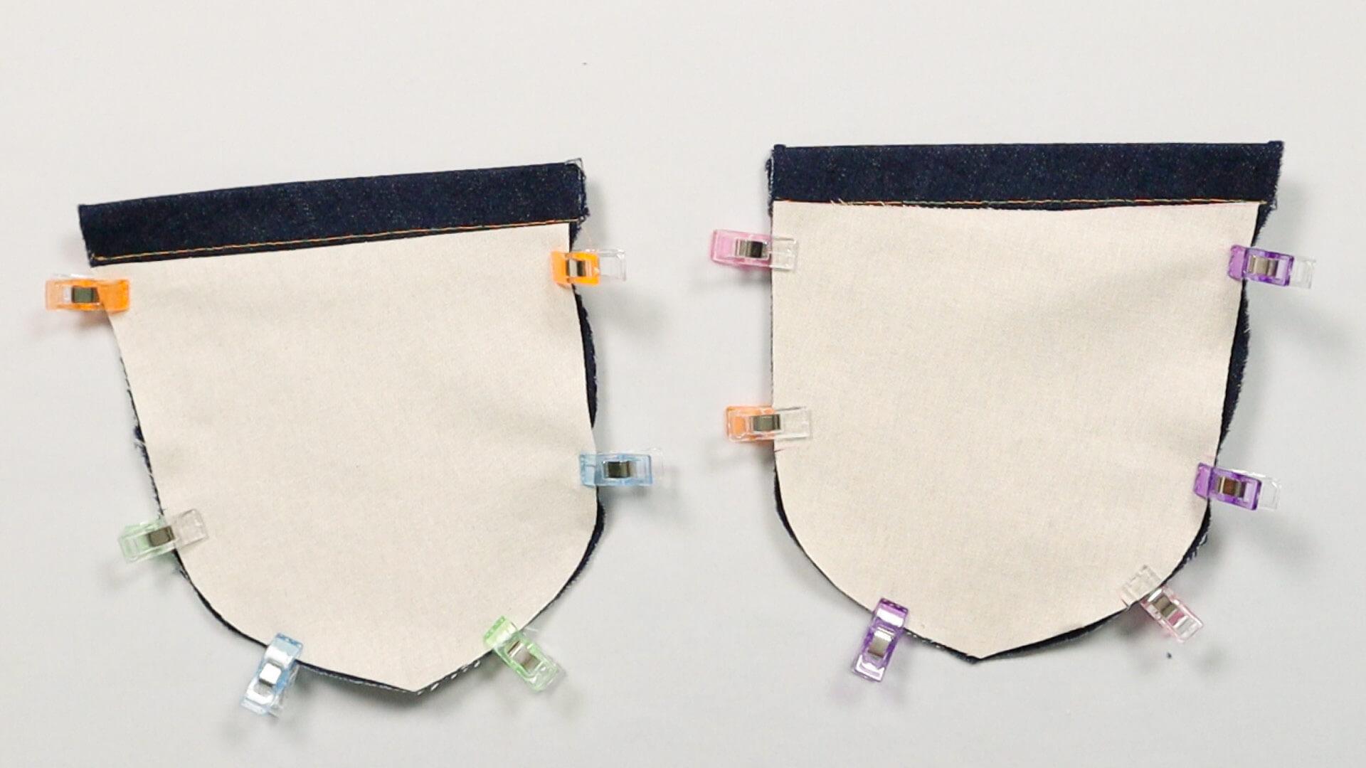 smartPATTERN Nähanleitung für aufgesetzte hintere Tasche einer Jeanshose- rechts auf rechte zusammengesteckte Teile