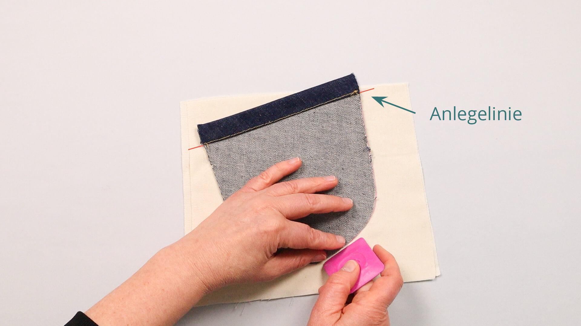 smartPATTERN Nähanleitung für aufgesetzte hintere Tasche einer Jeanshose- Tasche anlegen und Form auf Stoff übertragen