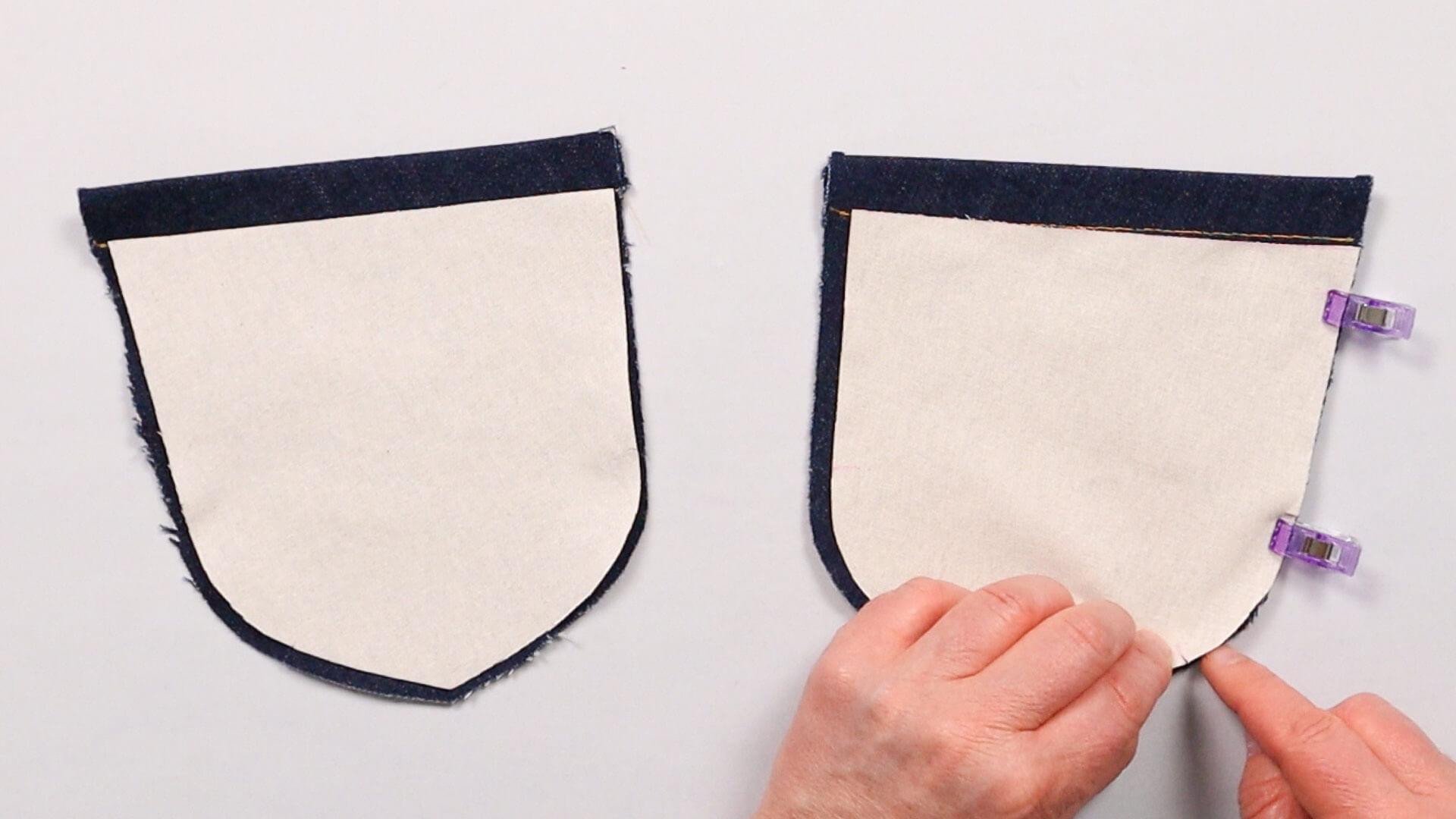 smartPATTERN Nähanleitung für aufgesetzte hintere Tasche einer Jeanshose- Außenkanten an Knipsen zusammenstecken