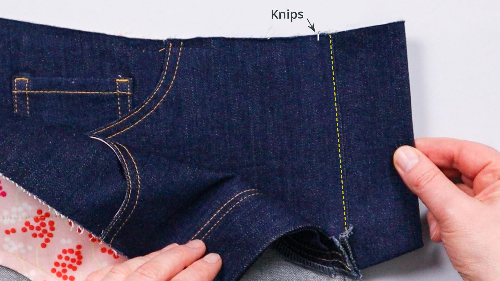 smartPATTERN Nähanleitung für Schlitz mit verdeckter Knopfleiste einer Jeans- vordere Mitte am rechten Vorderteil