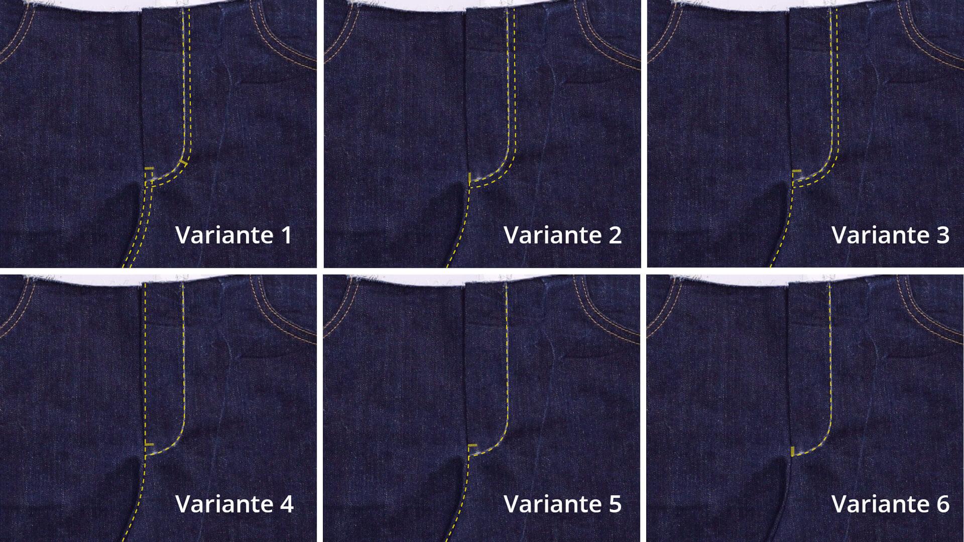smartPATTERN Nähanleitung für Schlitz mit verdeckter Knopfleiste einer Jeans- Designvarianten für die Schlitzgestaltung