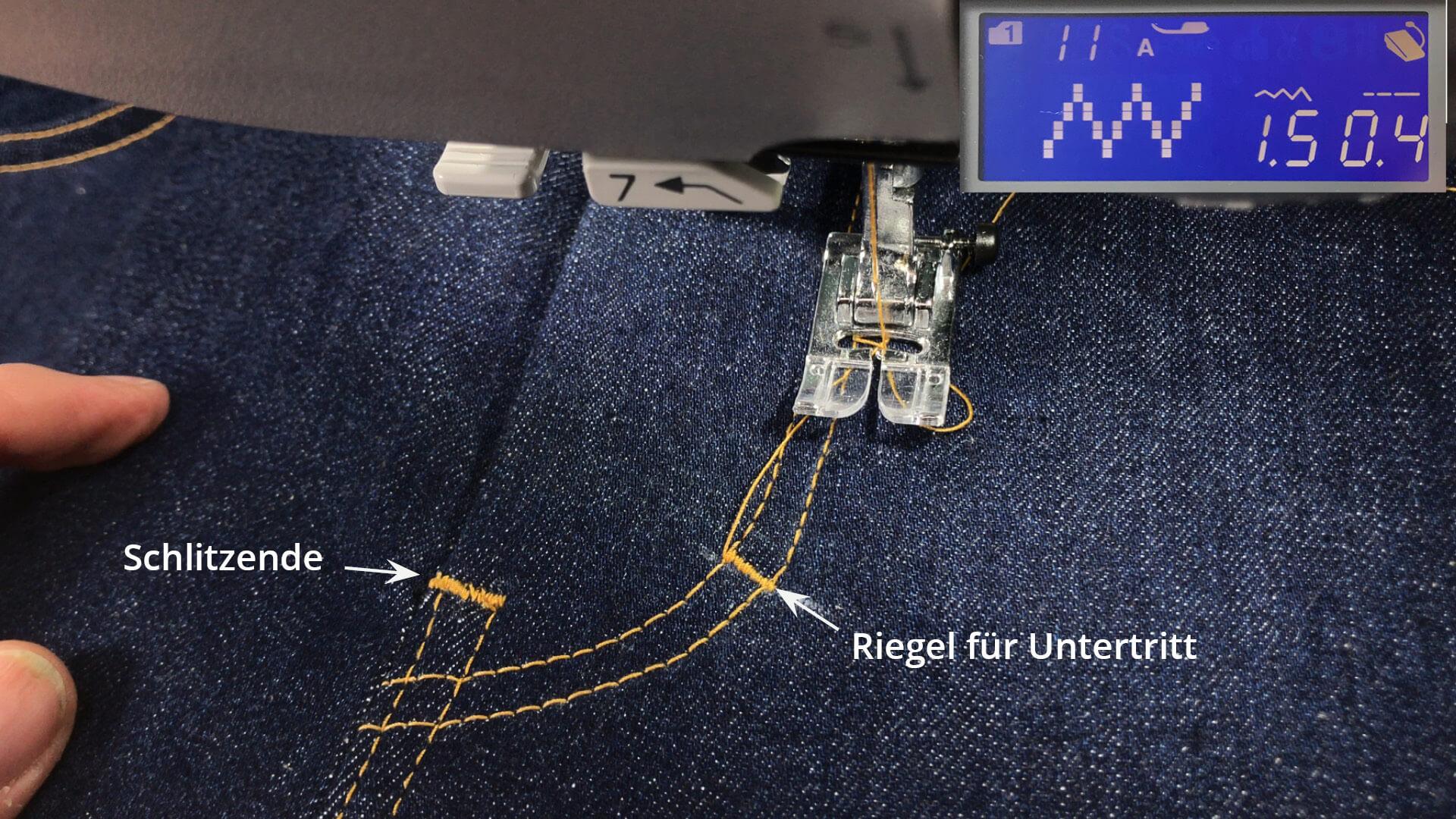 smartPATTERN Nähanleitung für Schlitz mit verdeckter Knopfleiste einer Jeans- Schlitzriegel