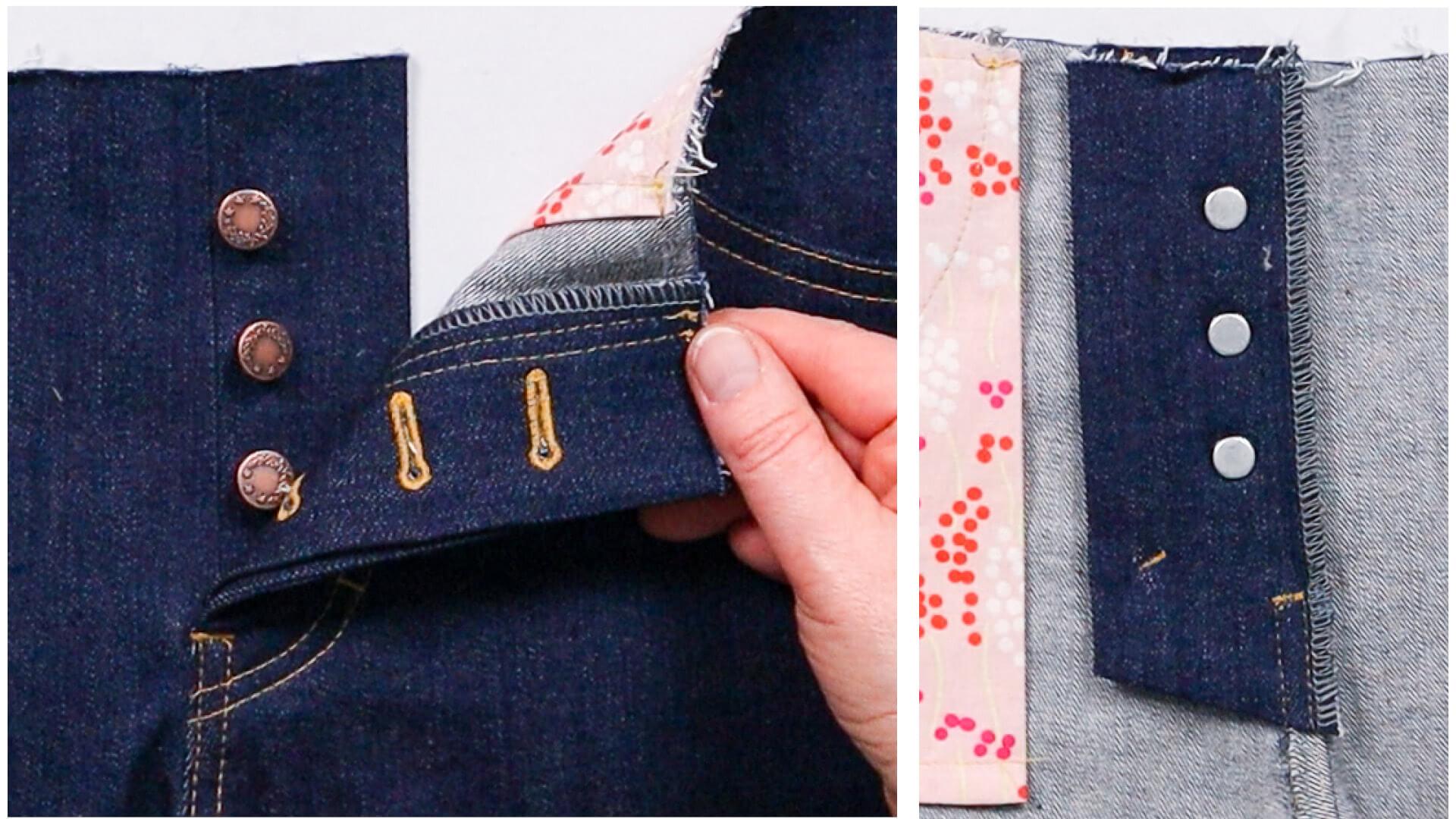 smartPATTERN Nähanleitung für Schlitz mit verdeckter Knopfleiste einer Jeans- fertige verdeckte Schlitzleiste