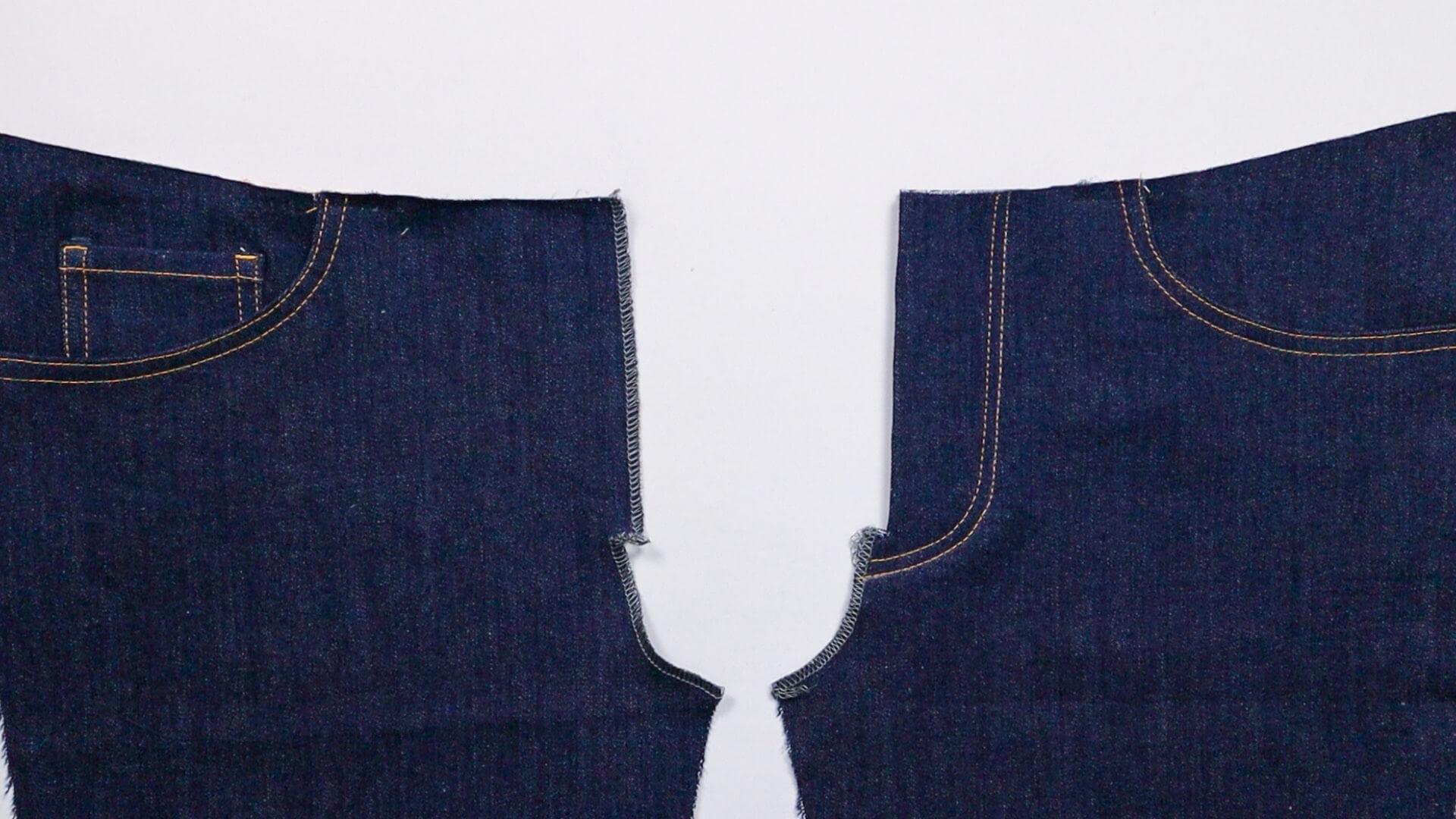 smartPATTERN Nähanleitung für Schlitz mit verdeckter Knopfleiste einer Jeans- Vorderteile verbinden