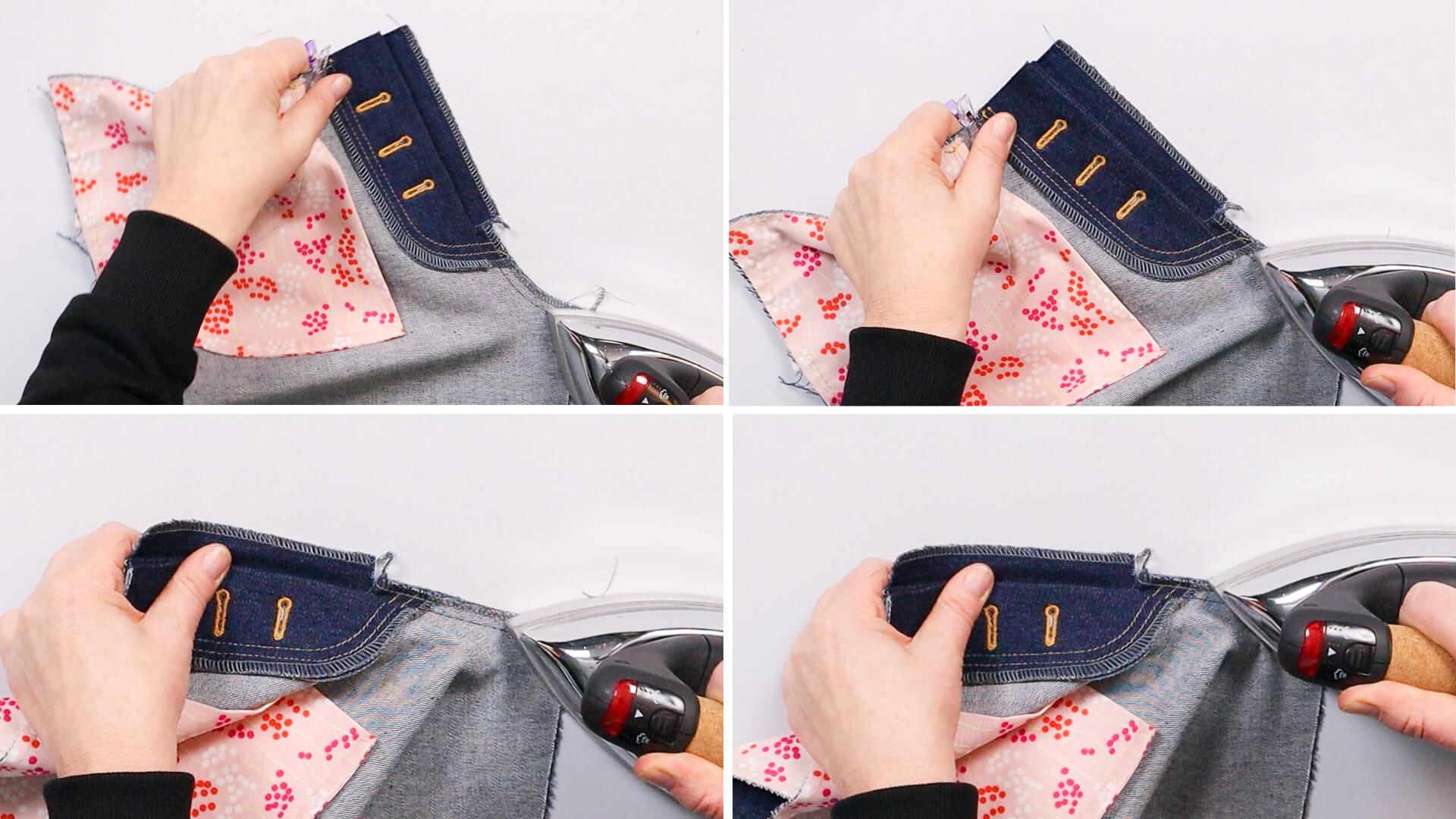 smartPATTERN Nähanleitung für Schlitz mit verdeckter Knopfleiste einer Jeans- Schrittnaht dehnen