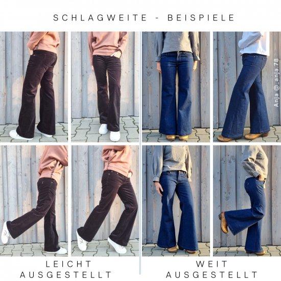 Jeanshose selber nähen, Design Beispiele der Schlagweite von der Flared Jeanshose