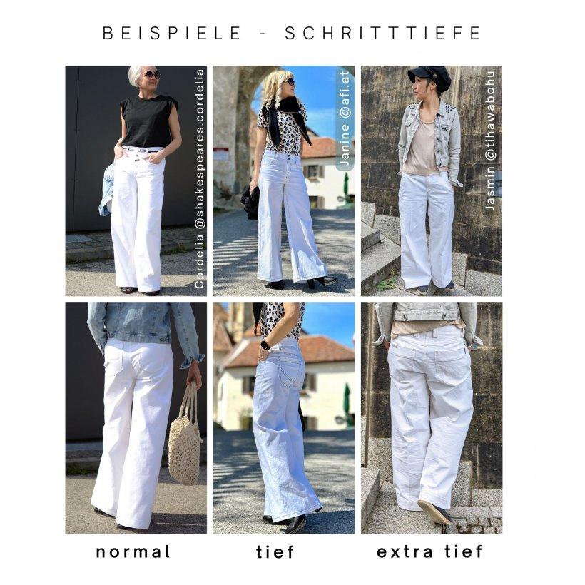 schritttiefe-desingbeispiele-wide-leg-jeans-selber-nähen-diy Jeanshose selber nähen, Designbeispiele der Wide Leg Jeanshose, unterschiedliche Schritttiefe