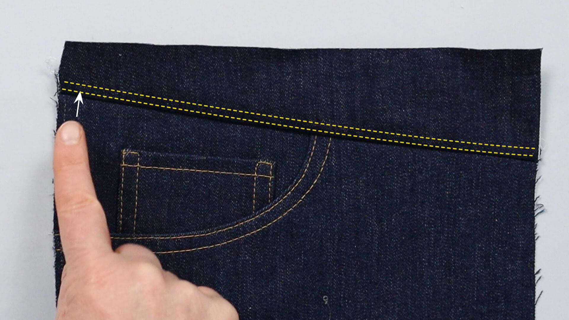 smartpattern Nähanleitung für vordere Jeanstasche aus Passennaht- Passenansatznaht übersteppen