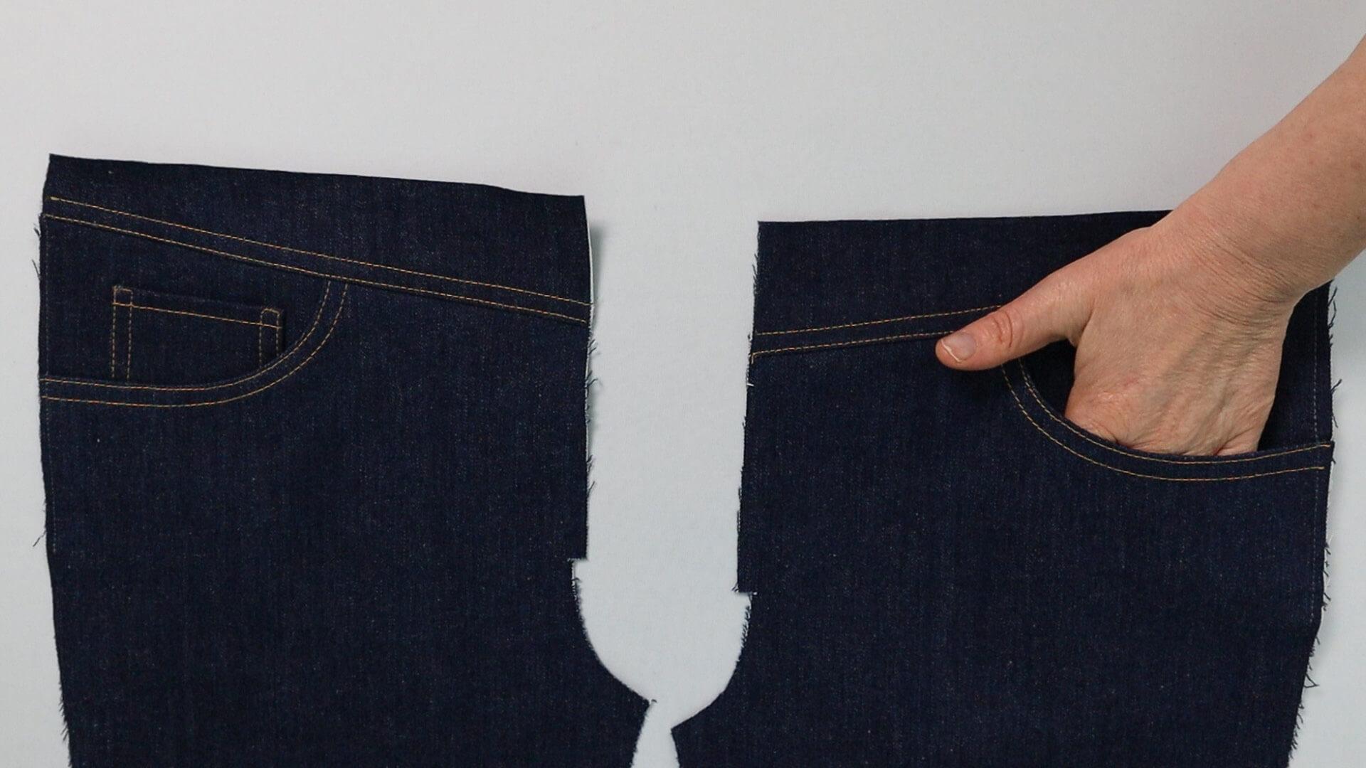 smartpattern Nähanleitung für vordere Jeanstasche aus Passennaht- fertige Eingrifftasche