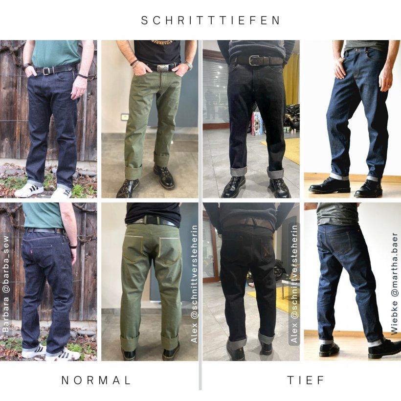 Selvedge-men-schritttiefen Selvedge Männer Jeans nähen, Designbeispiele verschiedene Schritttiefen