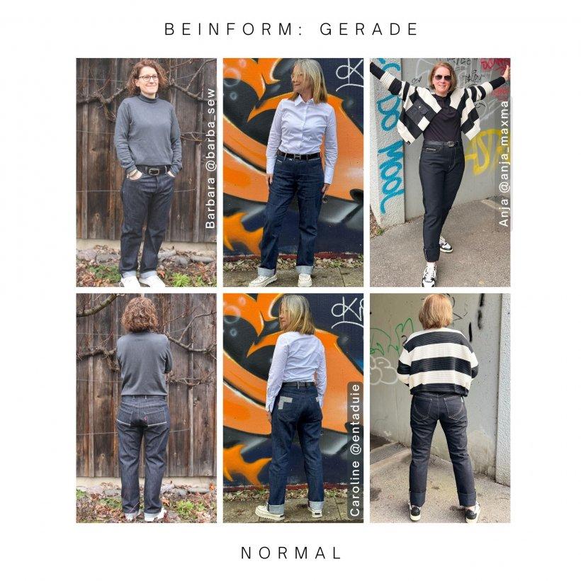 Selvedge Frauen Jeans nähen, Designbeispiele Beinform gerade in normalem Fit