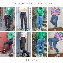Selvedge Frauen Jeans nähen, Designbeispiele Beinform konisch-modern in schmalem Fit