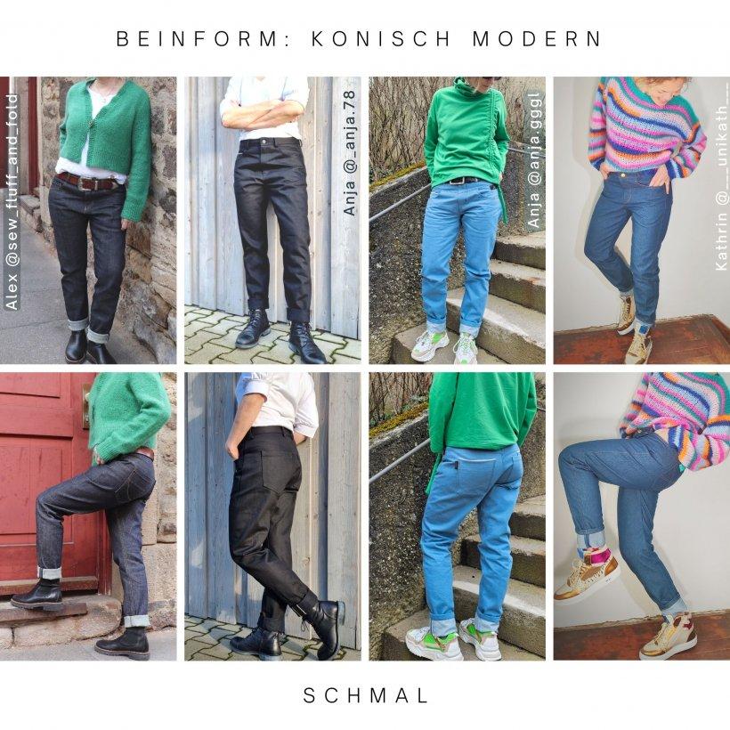 Selvedge Frauen Jeans nähen, Designbeispiele Beinform konisch-modern in schmalem Fit