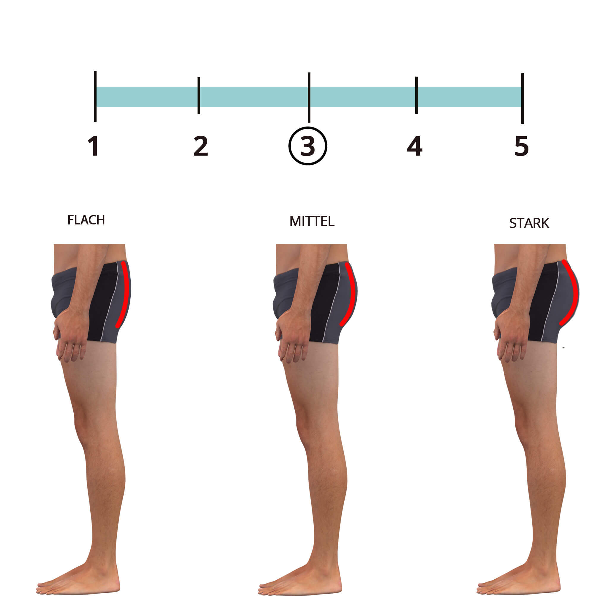 Das Bild zeigt verschiedene Gesäßformen für Männerhosen.