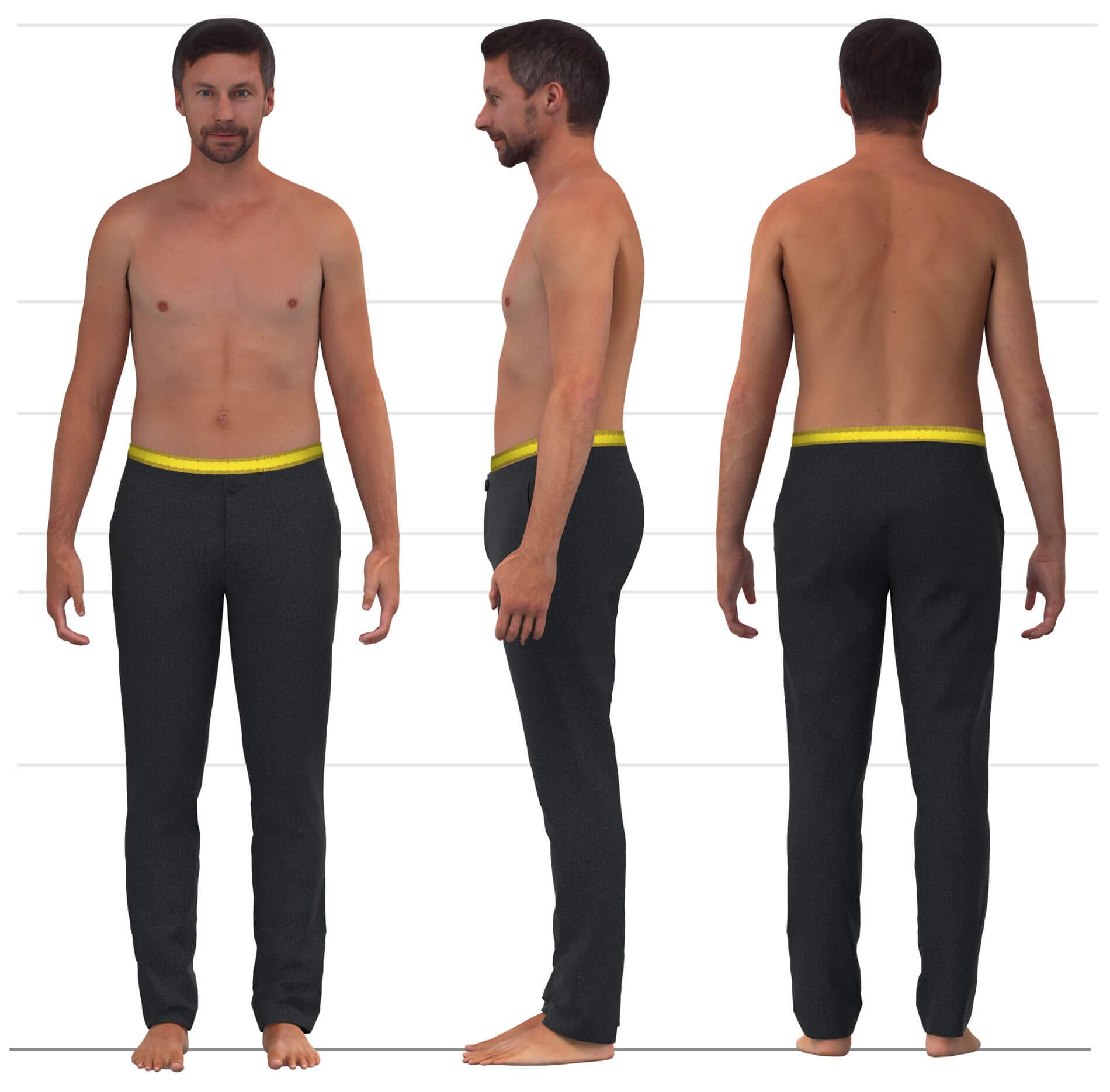 The picture shows the measurement of the waistband circumference for men's pants.