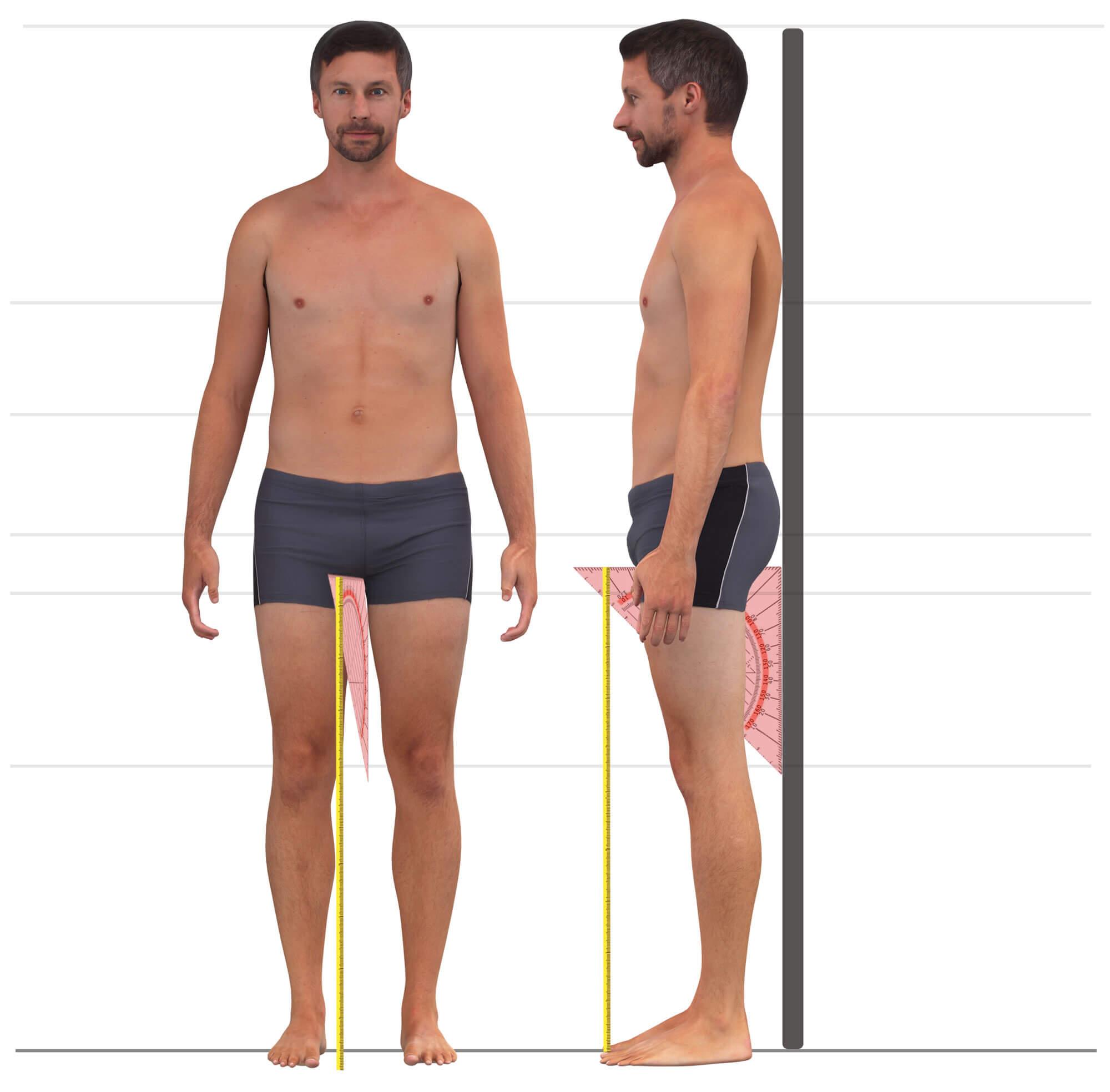 Das Bild zeigt das Maßnehmen der inneren Beinlänge für Männerhosen.