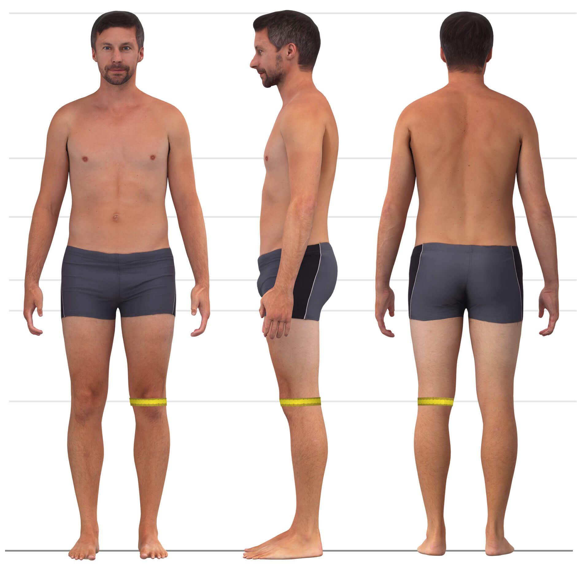 Das Bild zeigt das Maßnehmen des Knieumfangs für Männerhosen.