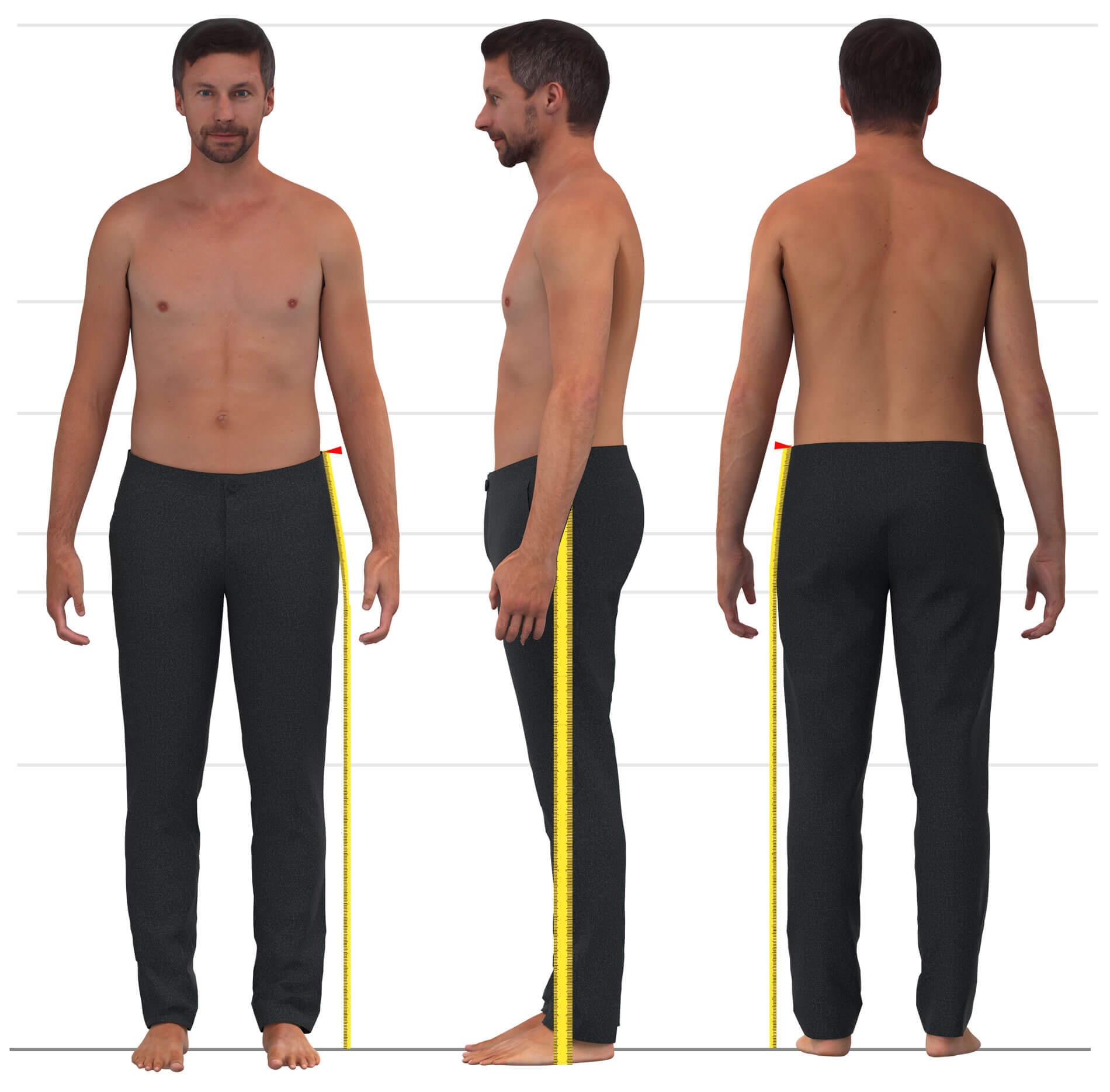 The picture shows the measurement of the side length for men's pants.