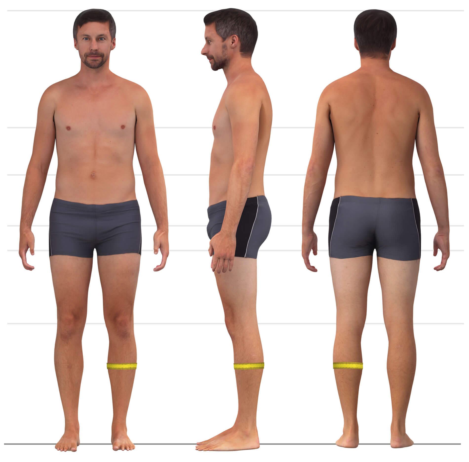 Das Bild zeigt das Maßnehmen des Wadenumfangs für Männerhosen.
