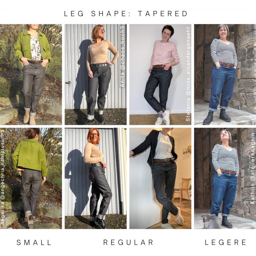 Selvedge-women-legform-tapered Selvedge women's jeans sewing, design examples tapered leg shape