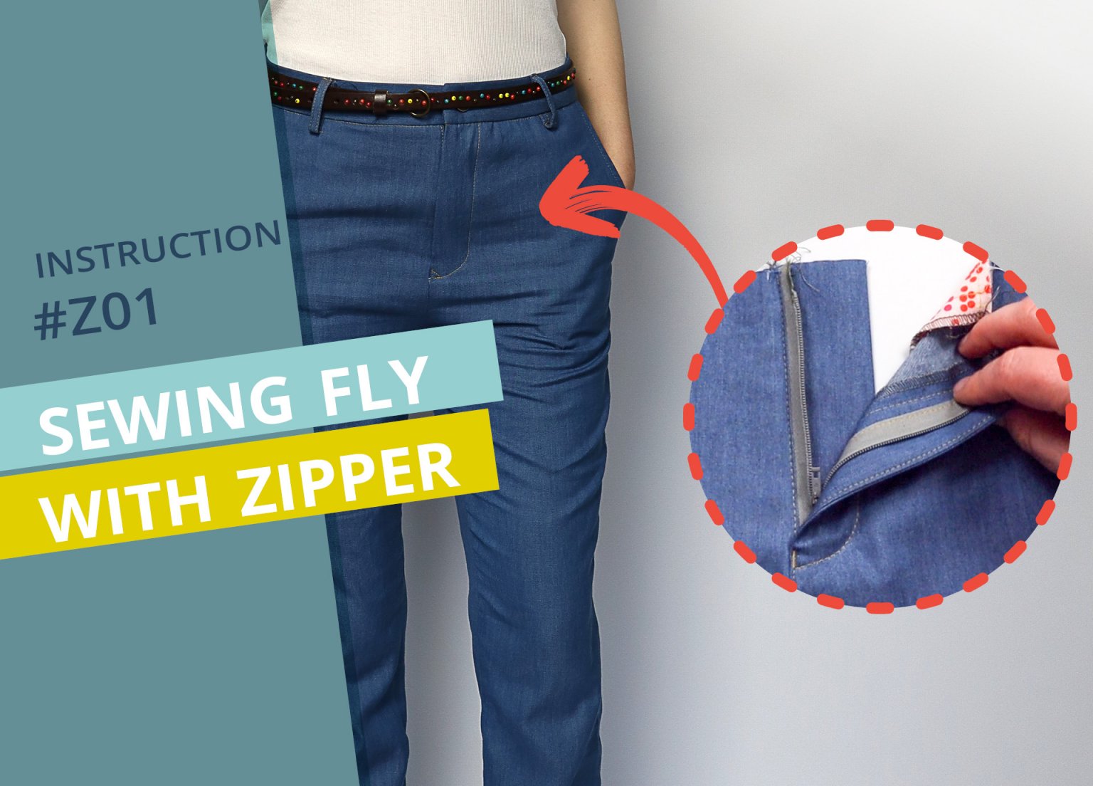 Sewing fly with zipper #Z01 | smartPATTERN