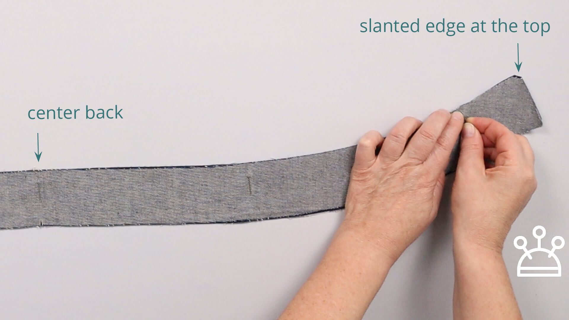 smartPATTERN sewing instructions Sew attached waistband to denim trousers - pin waistband strips together at the top, right sides together