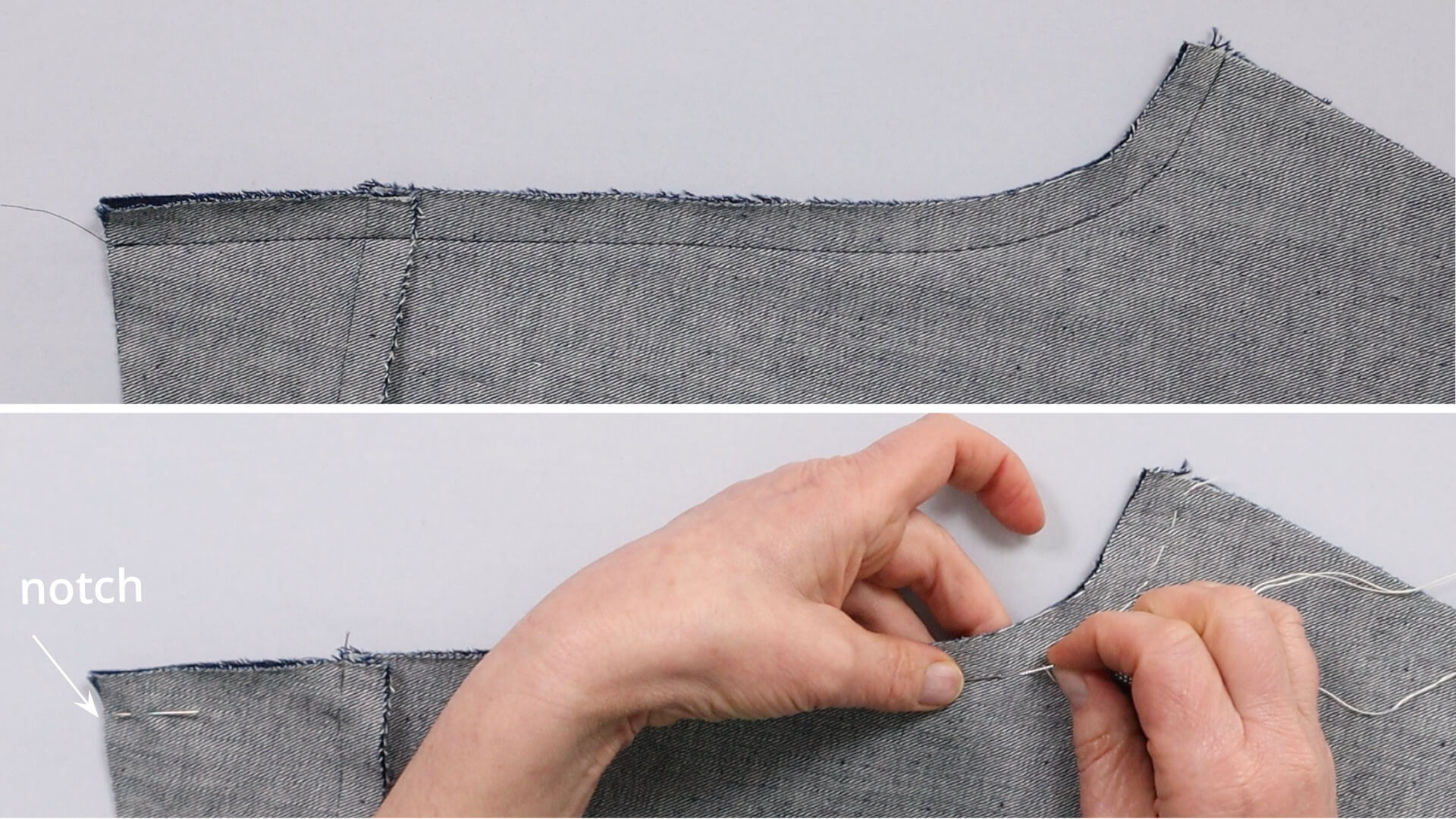smartPATTERN sewing instructions for preparing a pair of denim trousers for fitting - Tack the back seat seam together