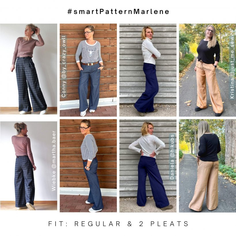 Sewing Marlene trousers - examples regular fit with 2 pleats Sewing Marlene pants- 4 examples regular fit with 2 pleats