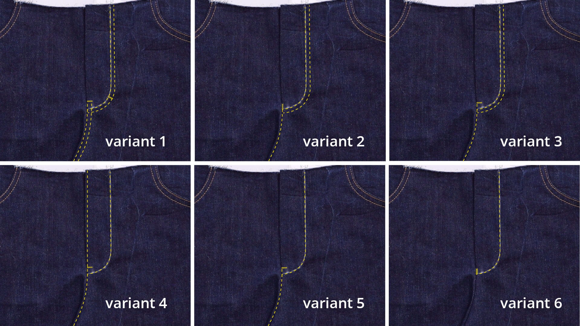 smartPATTERN sewing instructions for slit with concealed button placket on jeans - design variations for the slit design