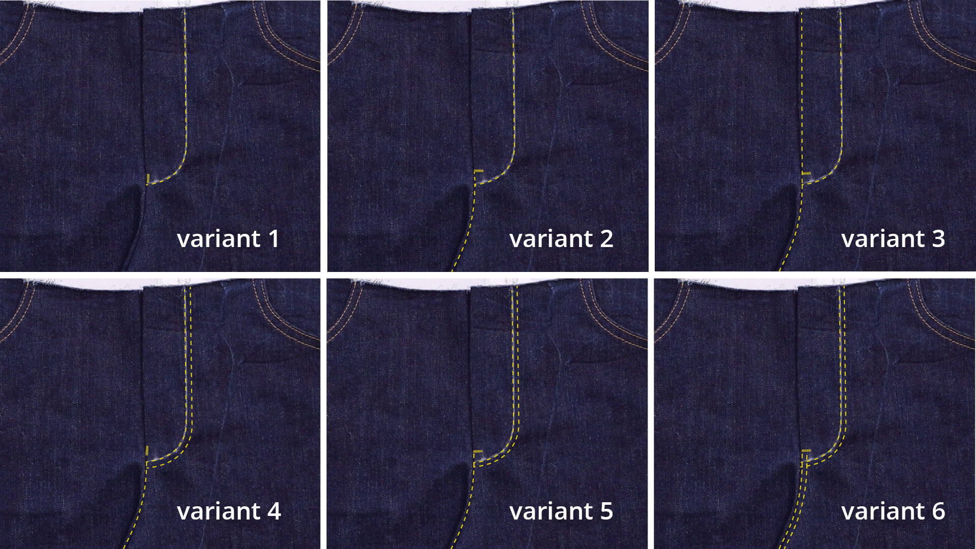 design variations of the fly topstitching