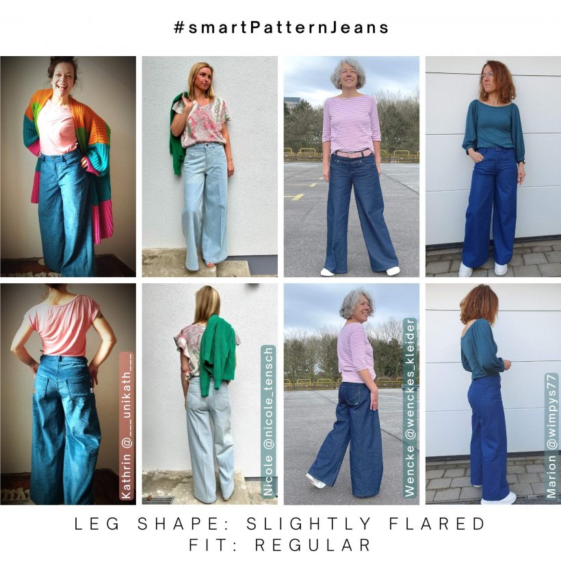 design-examples-6-wide-leg-jeans-sew-yourself-diy Sew your own jeans, design example 6 of the wide leg jeans, slightly flared leg shape with a normal fit at the seat