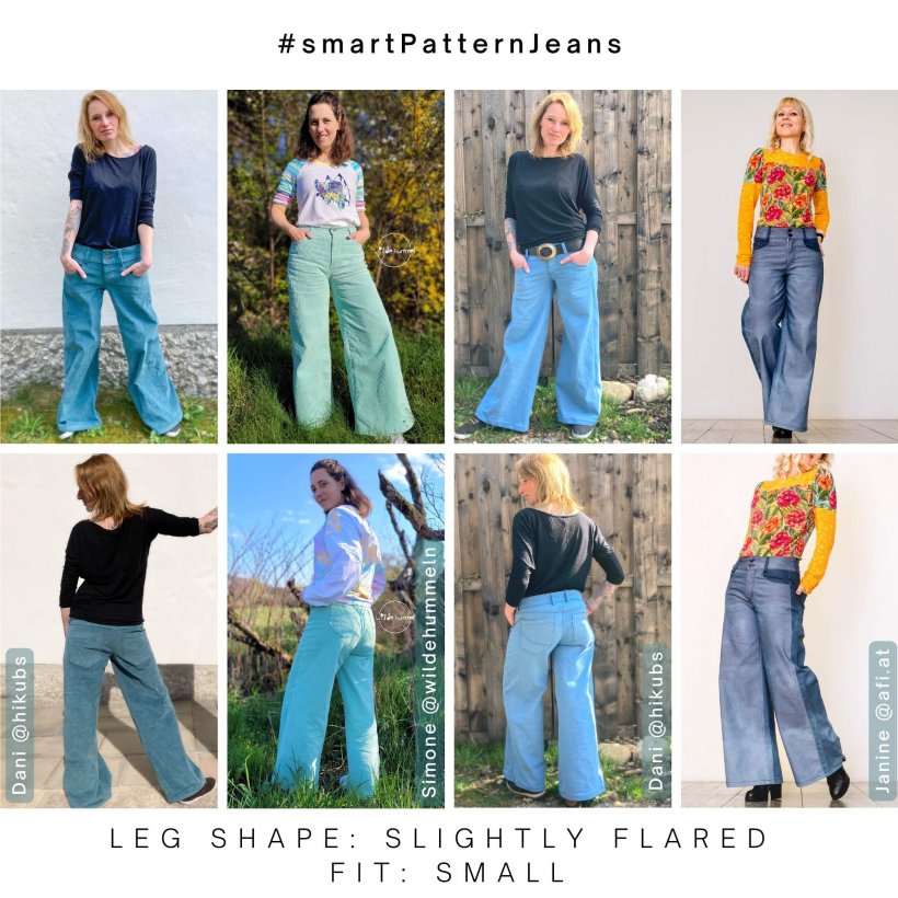 design-examples-5-wide-leg-jeans-sew-yourself-diy Sew your own jeans, design example 5 of the wide leg jeans, slightly flared leg shape with a narrow fit at the seat