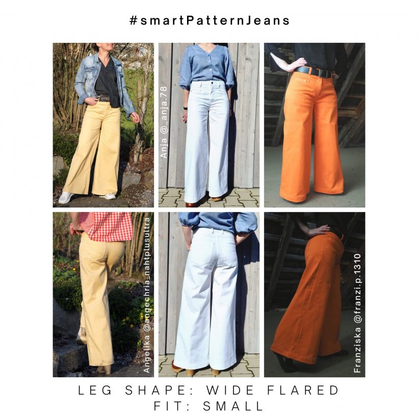 design-examples-3-wide-leg-jeans-sew-yourself-diy Sew your own jeans, design example 3 of the wide leg jeans, wide flared leg shape with a narrow fit at the seat