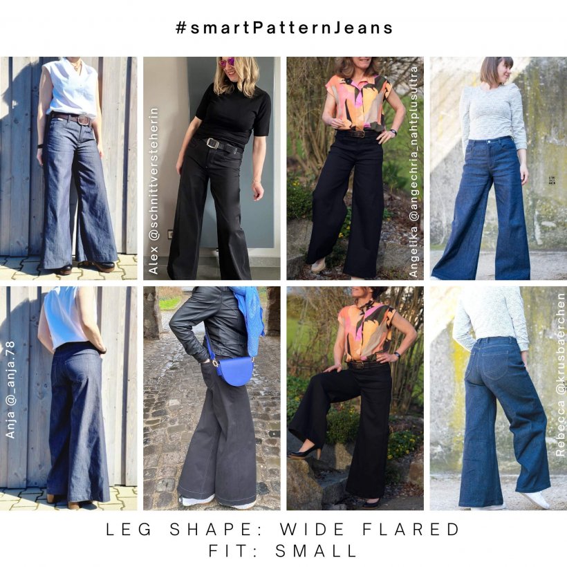 design-examples-2-wide-leg-jeans-sew-yourself-diy Sew your own jeans, design example 2 of the wide leg jeans, wide flared leg shape with a narrow fit at the seat