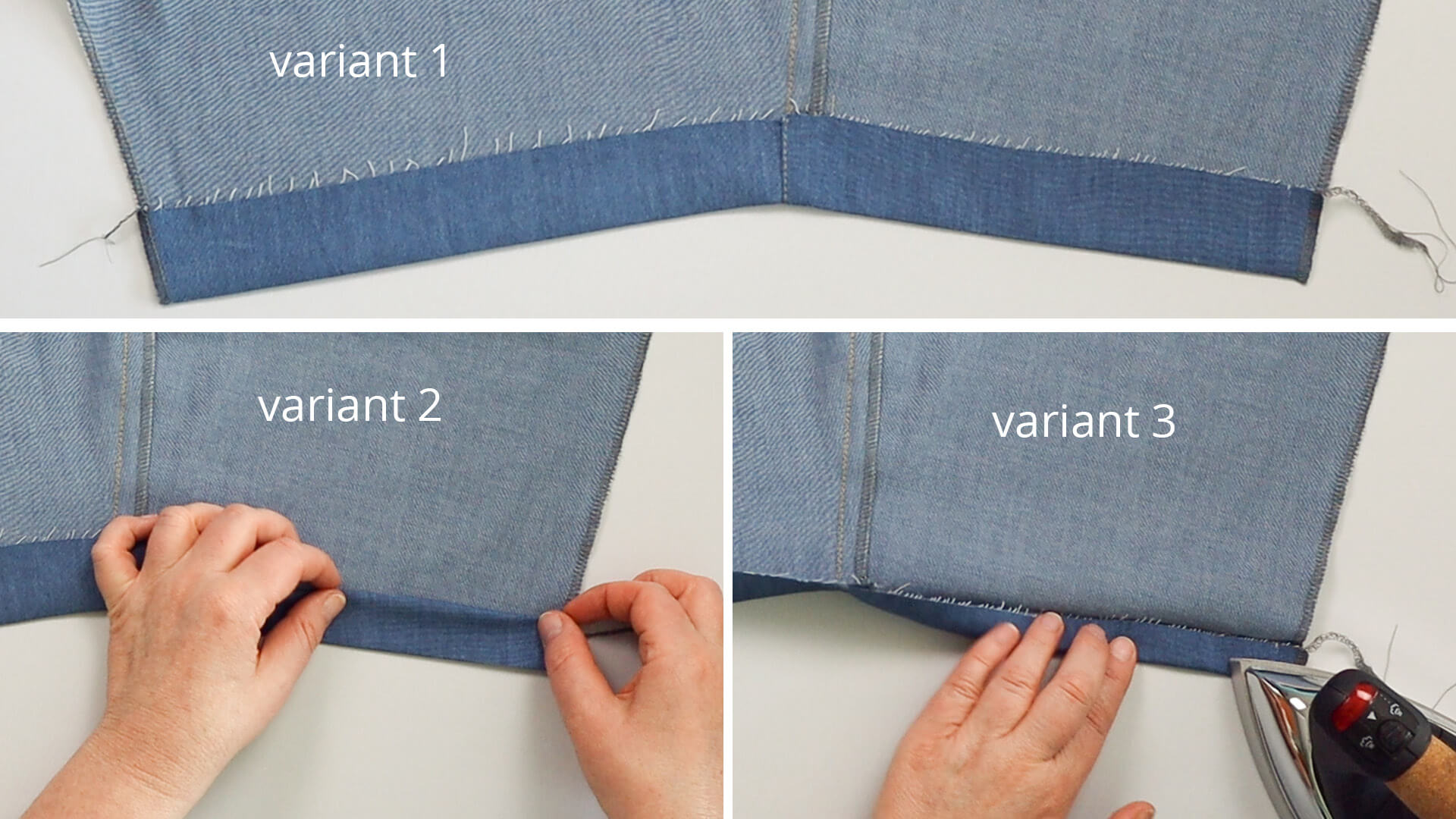 The picture shows processing variants with single and double hem binding.