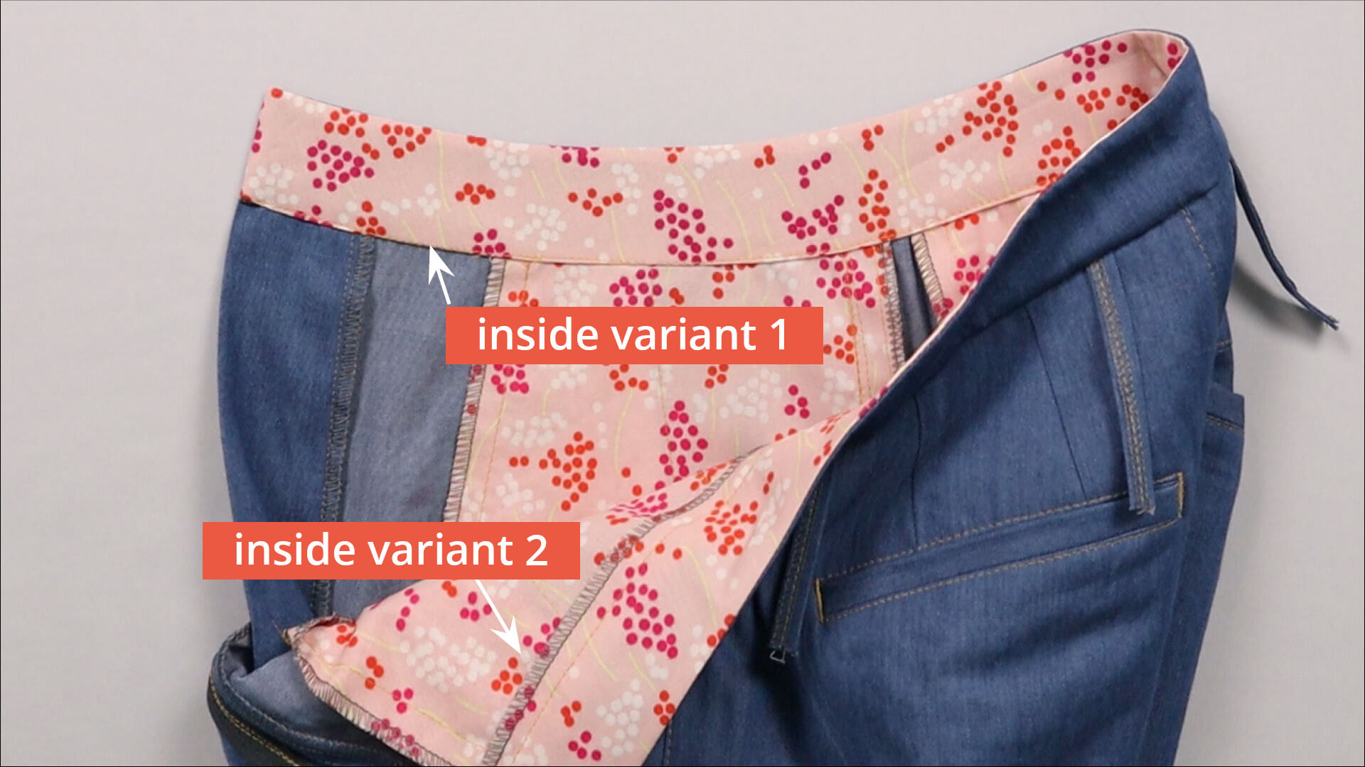 The picture shows two variations of how the inner waistband can be finished.