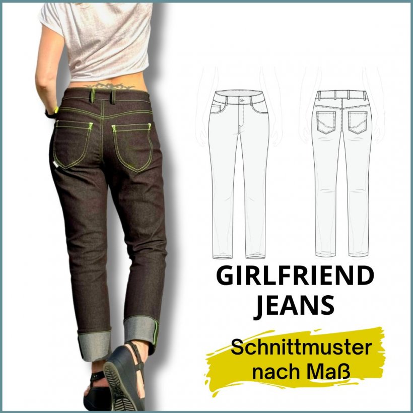 smartpattern schnittmuster konfigurator Titelbild mit Girlfriend Jeans und Skizze