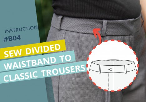 cover-sew divided waistband on classic trousers