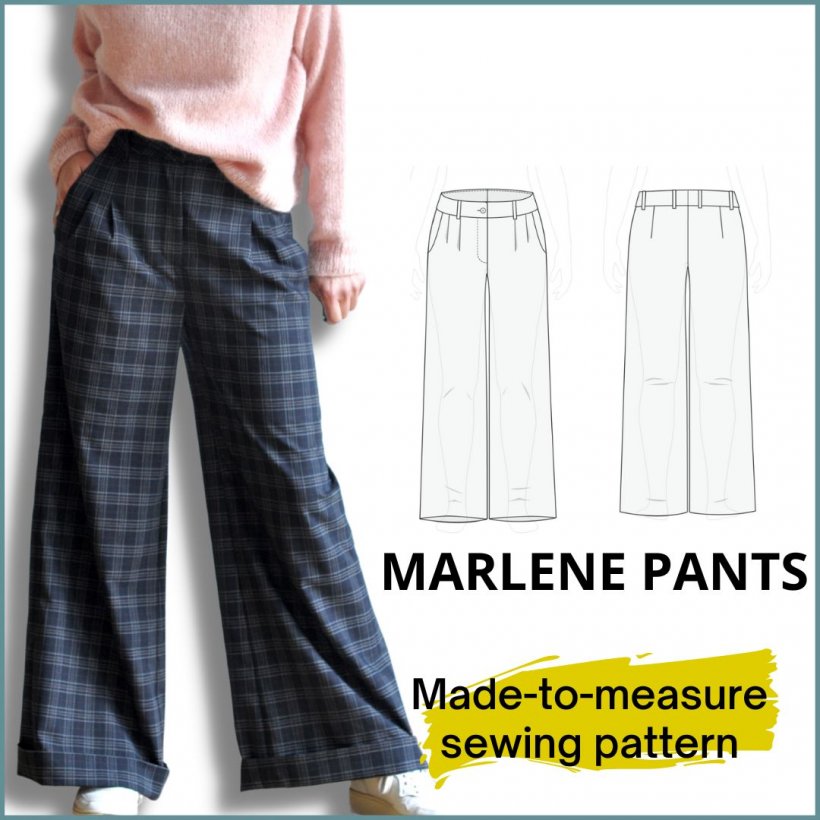 smartpattern sewing pattern configurator cover picture Marlene pants and sketch