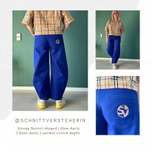 barrel-leg-jeans-sewing-smart-pattern-Alex-strong-shaped-blue Strong shaped barrel leg jeans with knee and hem darts to made to measure-smart-pattern