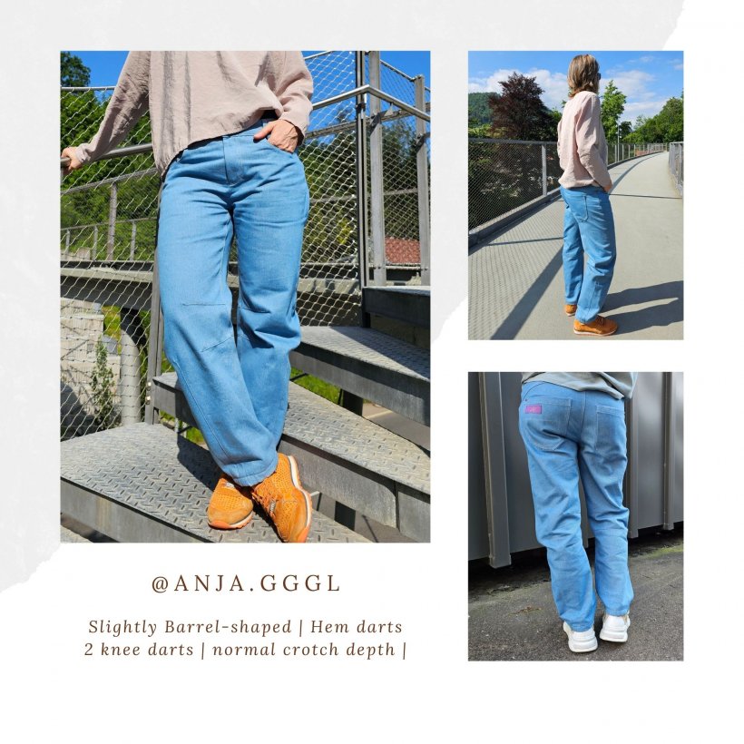 barrel-leg-jeans-sewing-smart-pattern-Anja-slightly-shaped-hem-and-knee-darts Slightly shaped barrel leg jeans with knee and hem darts to made to measure-smart-pattern