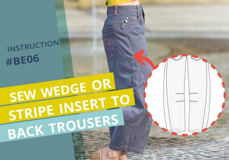 sew wegde or stripe insert to back trousers cover
